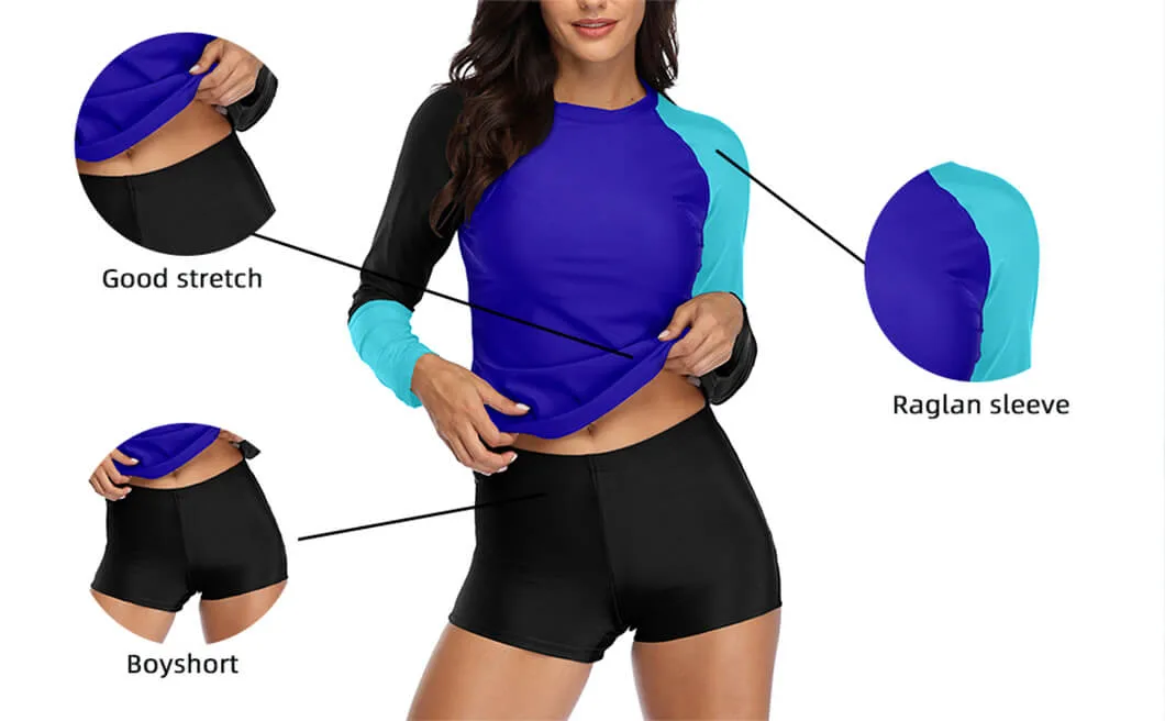 Wholesales Women Two Piece Rash Guard Long Sleeve Sweatshirts UV Upf 50+ Swim Shirt Bathing Suit